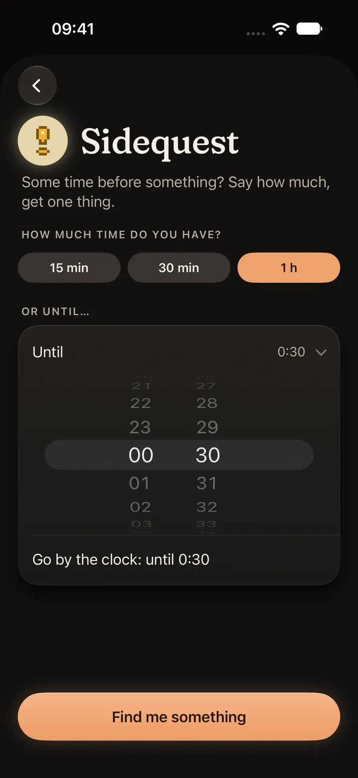 Sidequest: pick how much time you have.